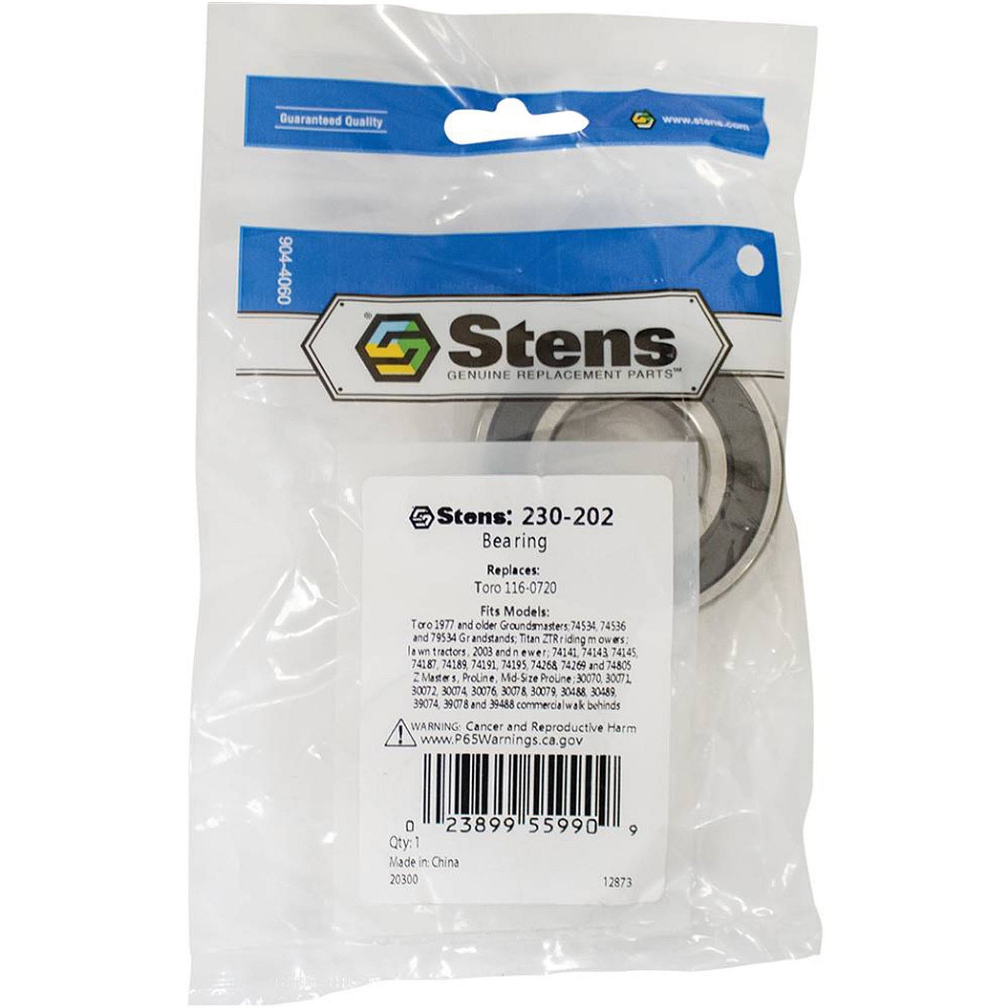 Stens Bearing, Toro 116-0720, Qty-1 (same As 0810106205, 0814106205, 1043096, 1046325, 110080, 110081, 110082, 1160720, 141311, 1413111, 251257, 251339, 251342, 25182, 310427, 345050, 350759, 46555, 483466, 6205, 62052rs, 62052rs16, 6307036, 7006000129, 230-202