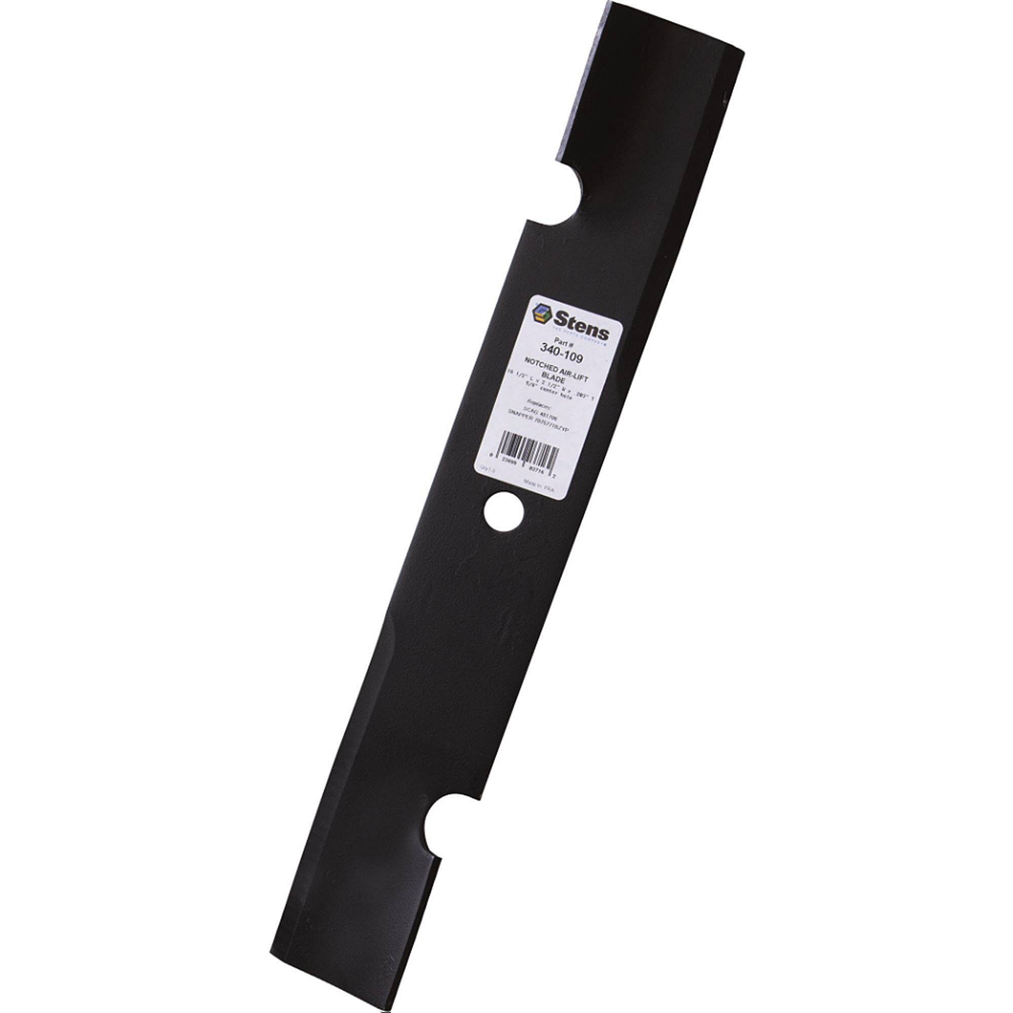 Stens Notched Air-lift Blade, Scag 481710, Qty-1 (same As 038535000, 1073192, 107319203, 1073193, 107319303, 1073194, 107319403, 1073195, 107319503, 1073196, 107319603, 1100414, 1100415, 1100416, 1100417, 1100418, 11645, 1332137, 152871, 17043, 29247, 3 340-109