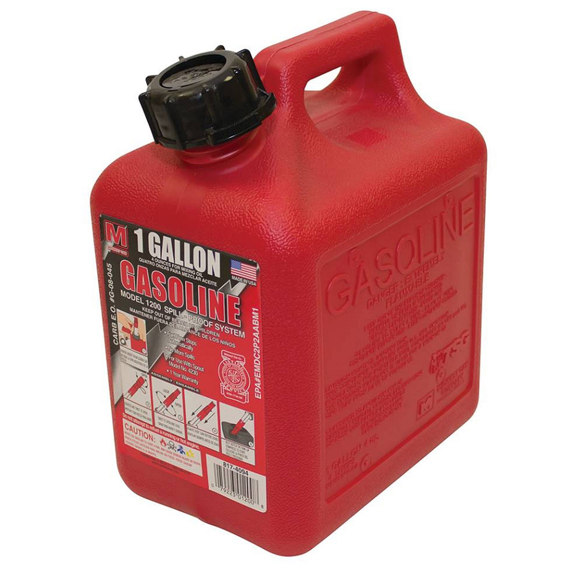 Stens 1 Gallon Plastic Gasoline Fuel Can, Qty-1 765-518