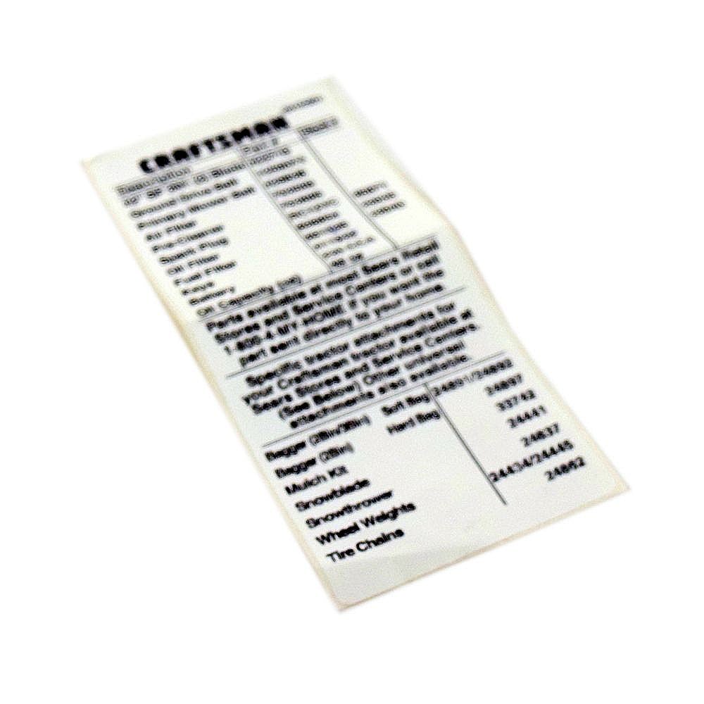 Craftsman Part #584153601, Decal.rpl.bsm40.intk.tlw.42.ge